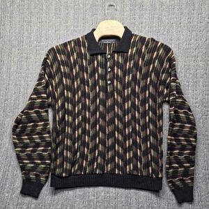 Vintage Protege Sweater Mens XL 3D Knit Coogi Style Textured Polo Cosby Made USA